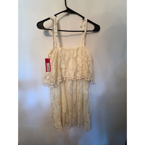 Xhilaration White Lace Dress TAdjustable StrapsmSummer With Pom-Poms Fringe M - Picture 2 of 10